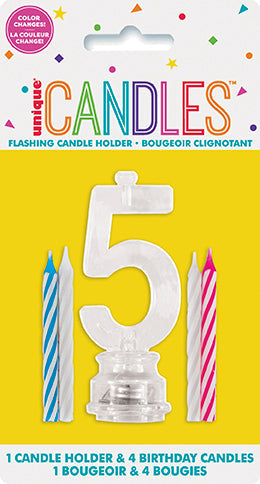 Ensemble de bougeoir clignotant forme numéro 0 à 9 et de chandelles d'anniversaires (5 morceaux)