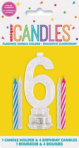 Ensemble de bougeoir clignotant forme numéro 0 à 9 et de chandelles d'anniversaires (5 morceaux)