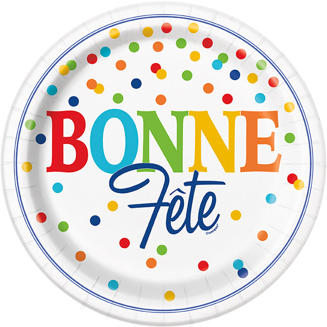 Assiette ronde 9 po en carton Bonne fête (paquet de 8)