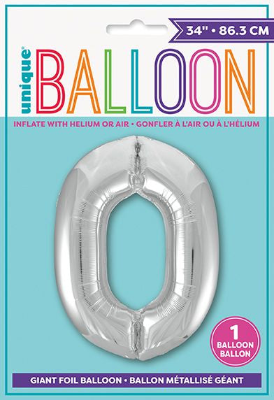 Ballon à l'hélium 34 po chiffre de 0 à 9 argent