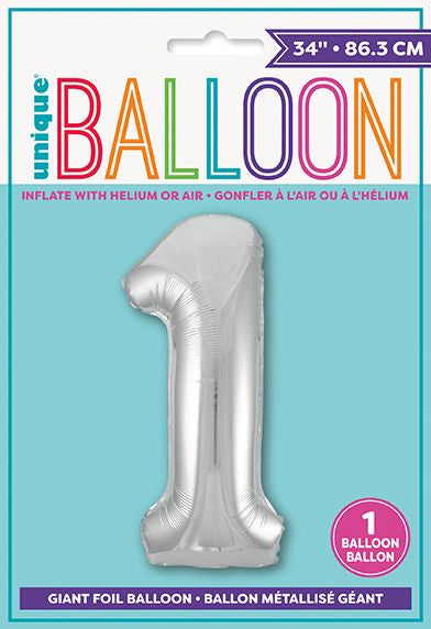 Ballon à l'hélium 34 po chiffre de 0 à 9 argent