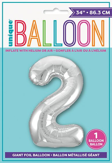 Ballon à l'hélium 34 po chiffre de 0 à 9 argent