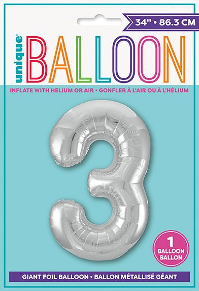 Ballon à l'hélium 34 po chiffre de 0 à 9 argent