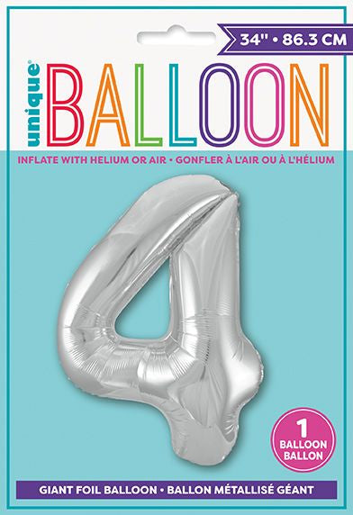 Ballon à l'hélium 34 po chiffre de 0 à 9 argent