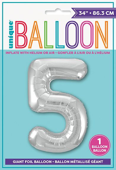 Ballon à l'hélium 34 po chiffre de 0 à 9 argent