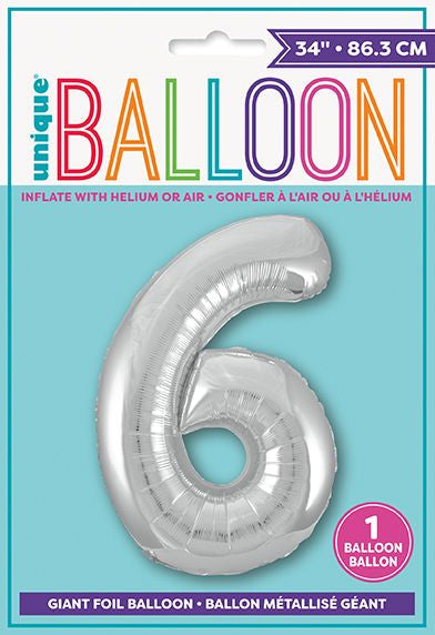 Ballon à l'hélium 34 po chiffre de 0 à 9 argent