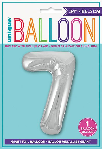 Ballon à l'hélium 34 po chiffre de 0 à 9 argent
