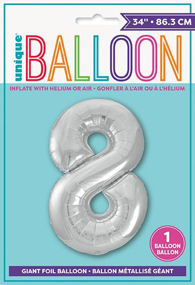 Ballon à l'hélium 34 po chiffre de 0 à 9 argent