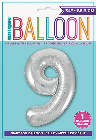 Ballon à l'hélium 34 po chiffre de 0 à 9 argent