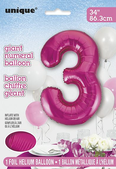 Ballon à l'hélium 34 po chiffre de 0 à 9 rose foncé