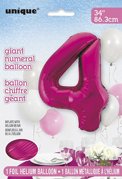 Ballon à l'hélium 34 po chiffre de 0 à 9 rose foncé