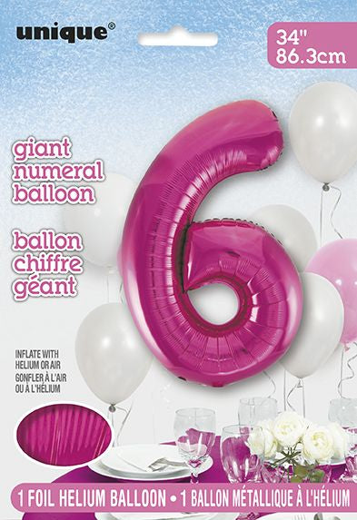 Ballon à l'hélium 34 po chiffre de 0 à 9 rose foncé