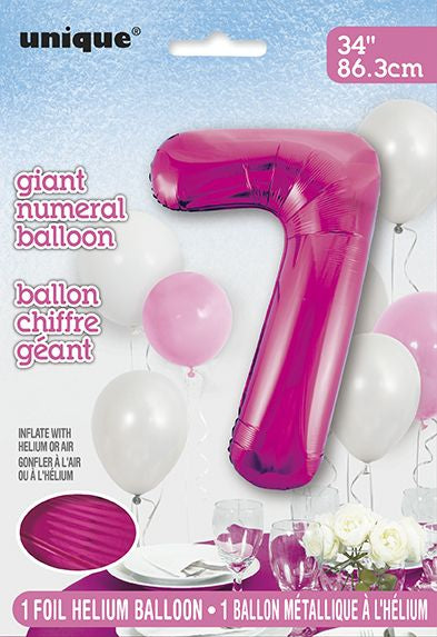 Ballon à l'hélium 34 po chiffre de 0 à 9 rose foncé