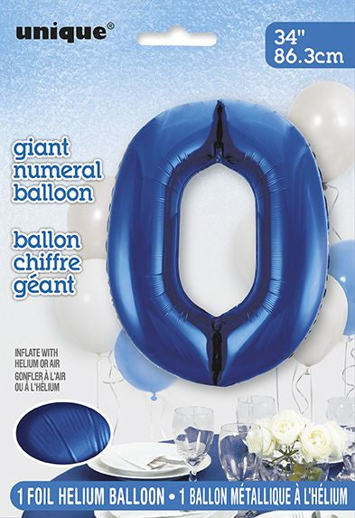 Ballon à l'hélium 34 po chiffre de 0 à 9 bleu royal