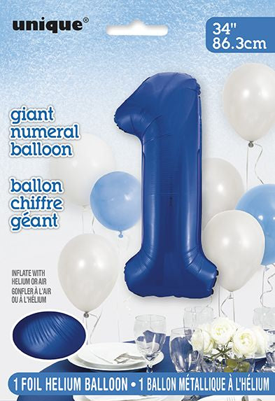 Ballon à l'hélium 34 po chiffre de 0 à 9 bleu royal