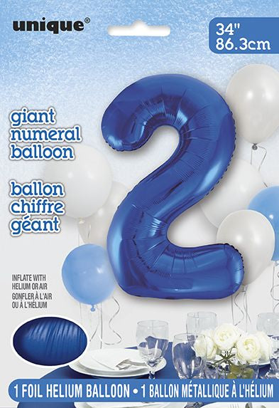 Ballon à l'hélium 34 po chiffre de 0 à 9 bleu royal