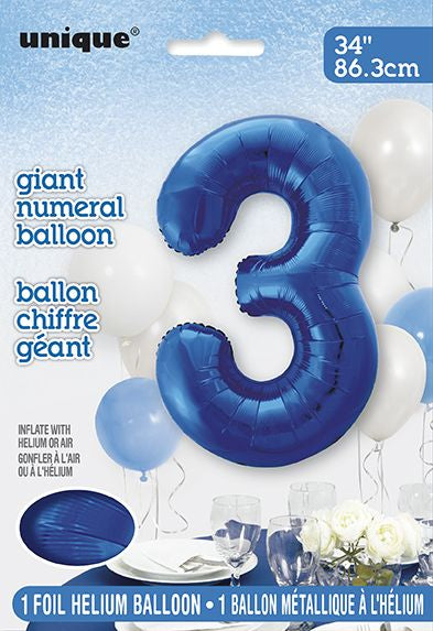 Ballon à l'hélium 34 po chiffre de 0 à 9 bleu royal