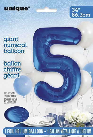 Ballon à l'hélium 34 po chiffre de 0 à 9 bleu royal