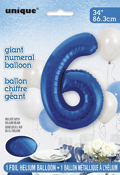 Ballon à l'hélium 34 po chiffre de 0 à 9 bleu royal