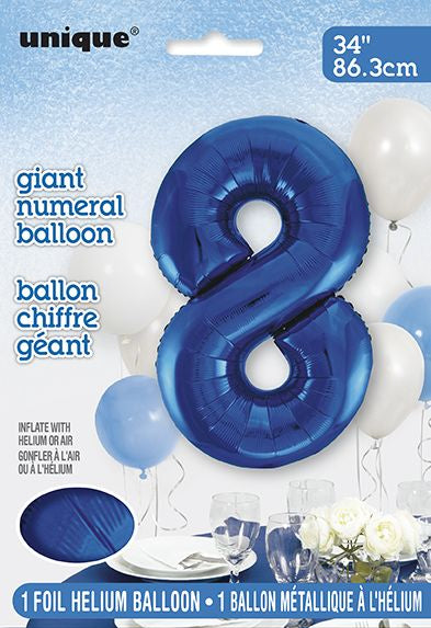 Ballon à l'hélium 34 po chiffre de 0 à 9 bleu royal
