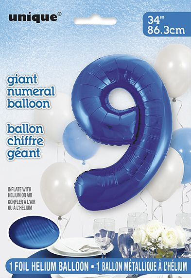 Ballon à l'hélium 34 po chiffre de 0 à 9 bleu royal