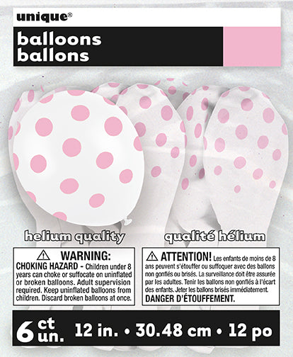 Ballon de fête 12 po blanc motif pois (paquet de 6)