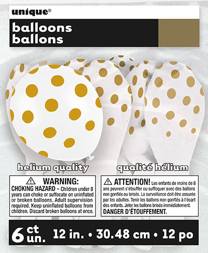 Ballon de fête 12 po blanc motif pois (paquet de 6)