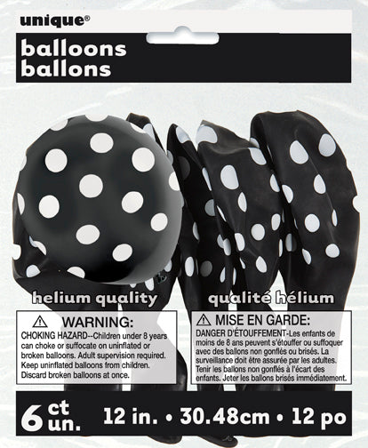 Ballon de fête 12 po motif pois blancs (paquet de 6)