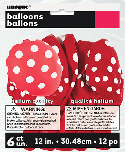 Ballon de fête 12 po motif pois blancs (paquet de 6)