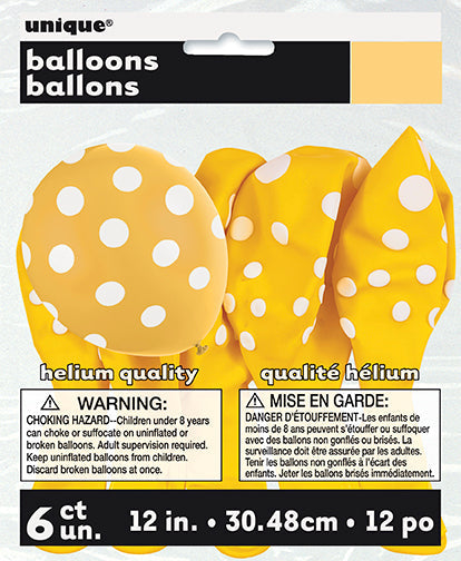 Ballon de fête 12 po motif pois blancs (paquet de 6)