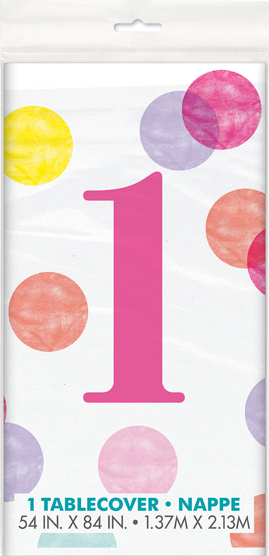 Nappe 54 po x 84 po en plastique jetable motif 1 an à pois
