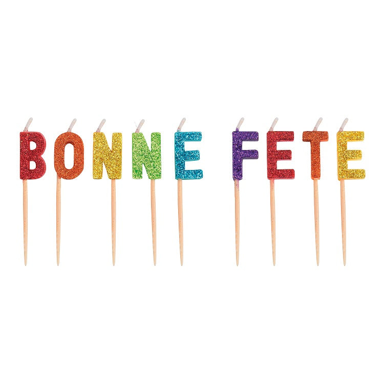 Chandelle d'anniversaire sur pic Bonne Fête (paquet de 9)