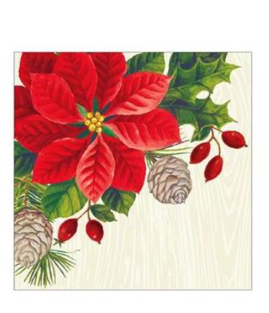 Serviette de table en papier (paquet de 16) poinsettia