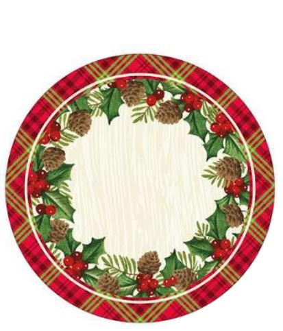Assiette en carton ronde 7 po (paquet de 8) poinsettia