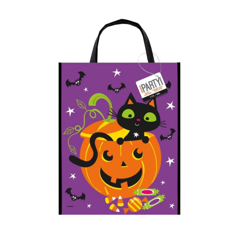 Sac pour cueillette de bonbons 12 po x 15 po citrouille et chat noir