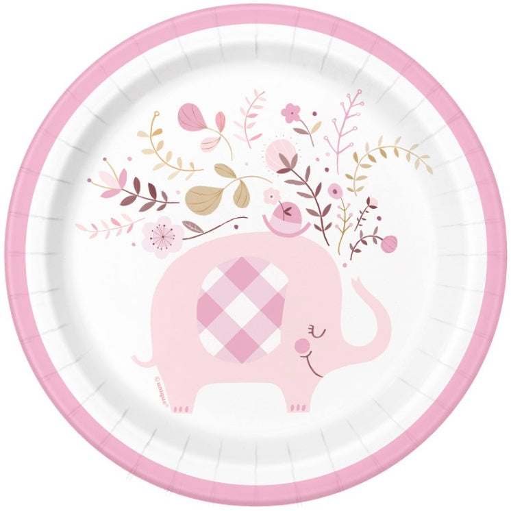 Assiette ronde 7 po en carton motif éléphant (paquet de 8)