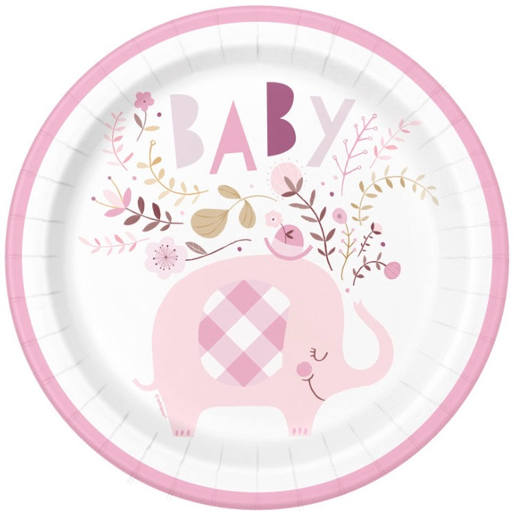 Assiette ronde 9 po en carton motif éléphant (paquet de 8)