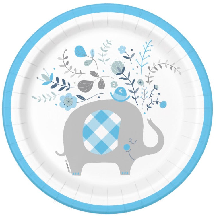 Assiette ronde 7 po en carton motif éléphant (paquet de 8)