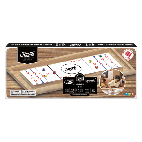 Jeu 4 en 1, Mississippi-Palets-Quilles-Curling Rustik (2 joueurs, 6 ans et +)