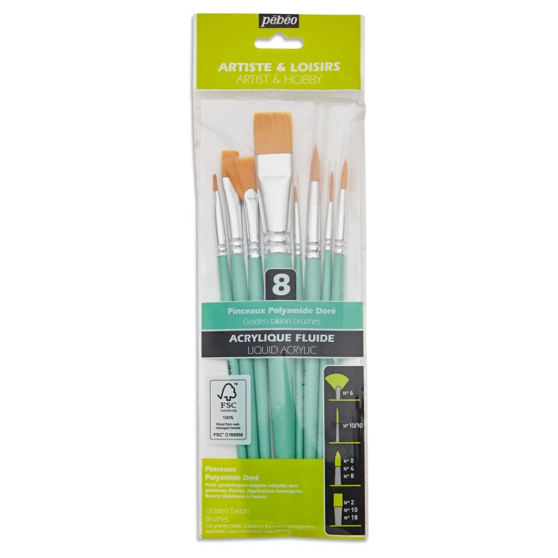 Pinceaux polyamide doré tout format Loisirs (paquet de 8)