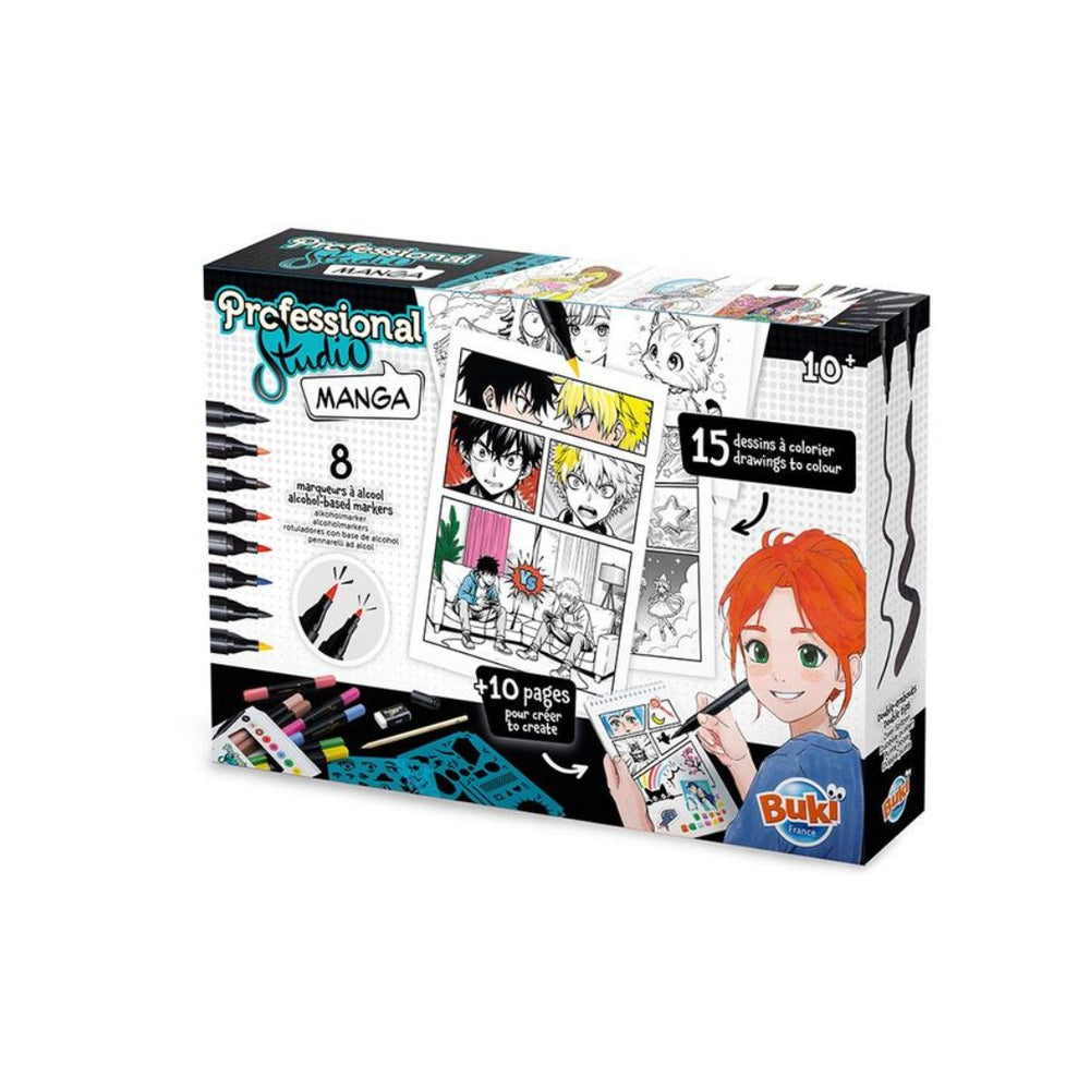 Ensemble de 8 marqueurs à l'alcool, 15 dessins et 10 templates Manga (10 ans et +)