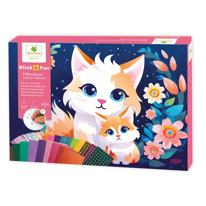 Mosaïque d'animaux mignons Stick'N Fun (5 ans et plus, paquet de 5)