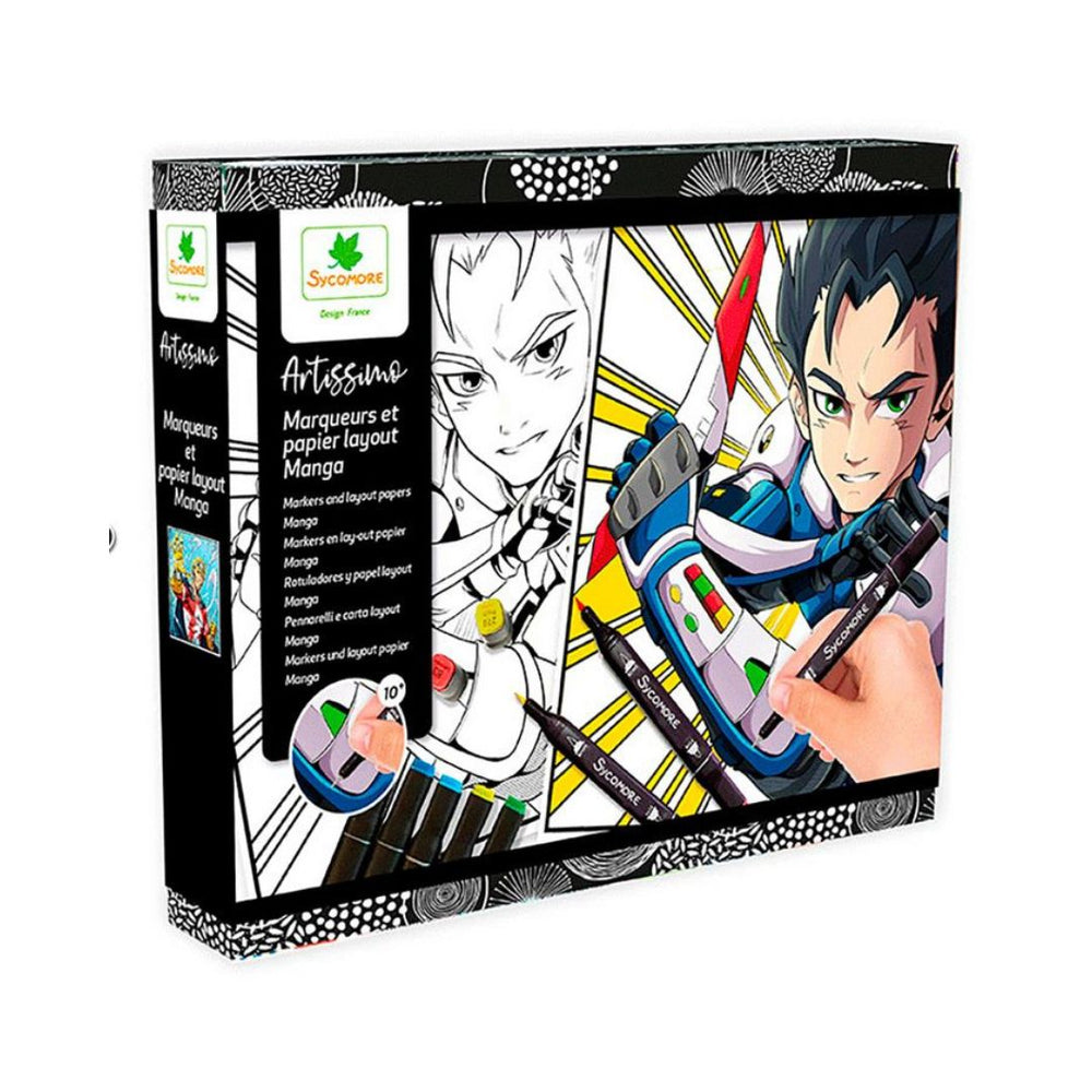 Ensemble de marqueurs et papiers layout Manga Héro (10 ans et +)