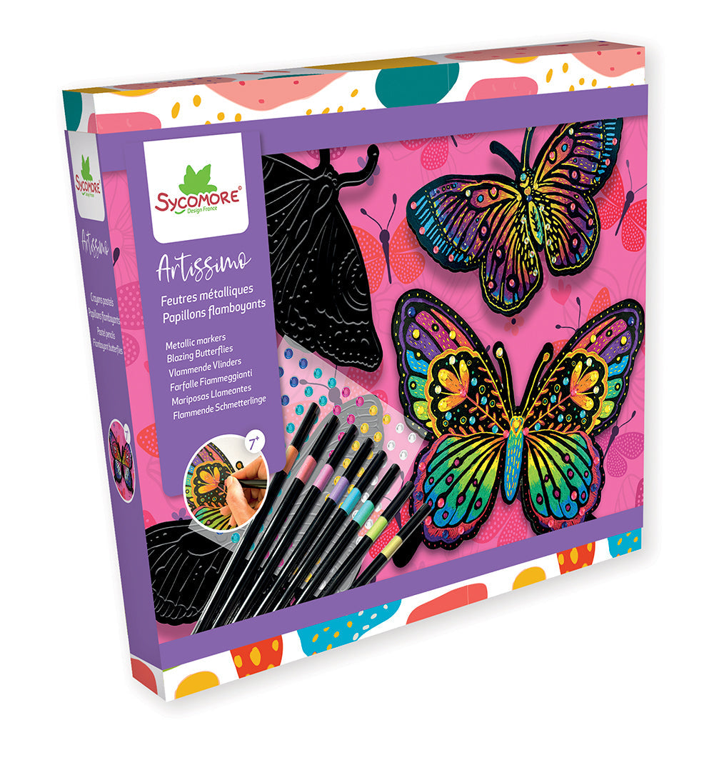 Marqueurs métallisés papillons flamboyants Sycomore (7 ans et plus)