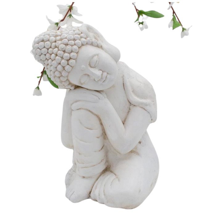 Bouddha tête sur le genou blanc 10 po x 14 po