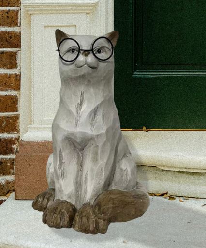 Chat blanc avec lunette assis 10 po x 8,5 po x 14 po