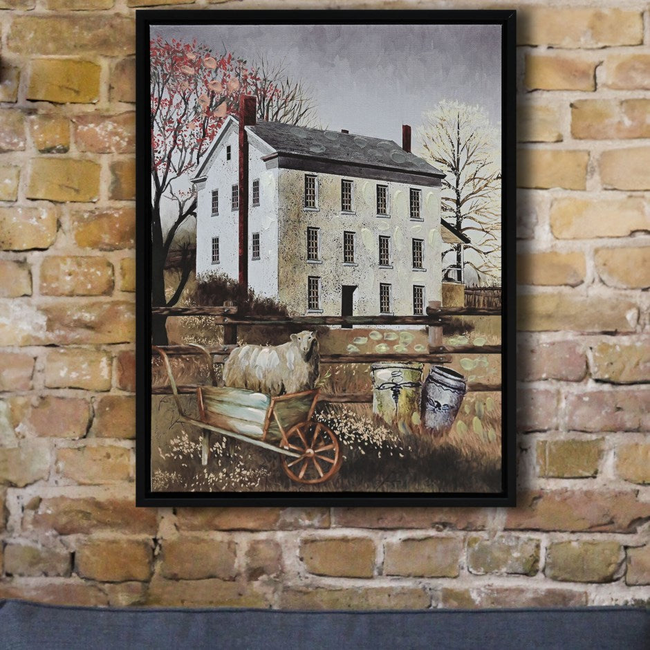 Toile 13 po x 16,75 po x 1 po La vieille maison de ferme vue de côté