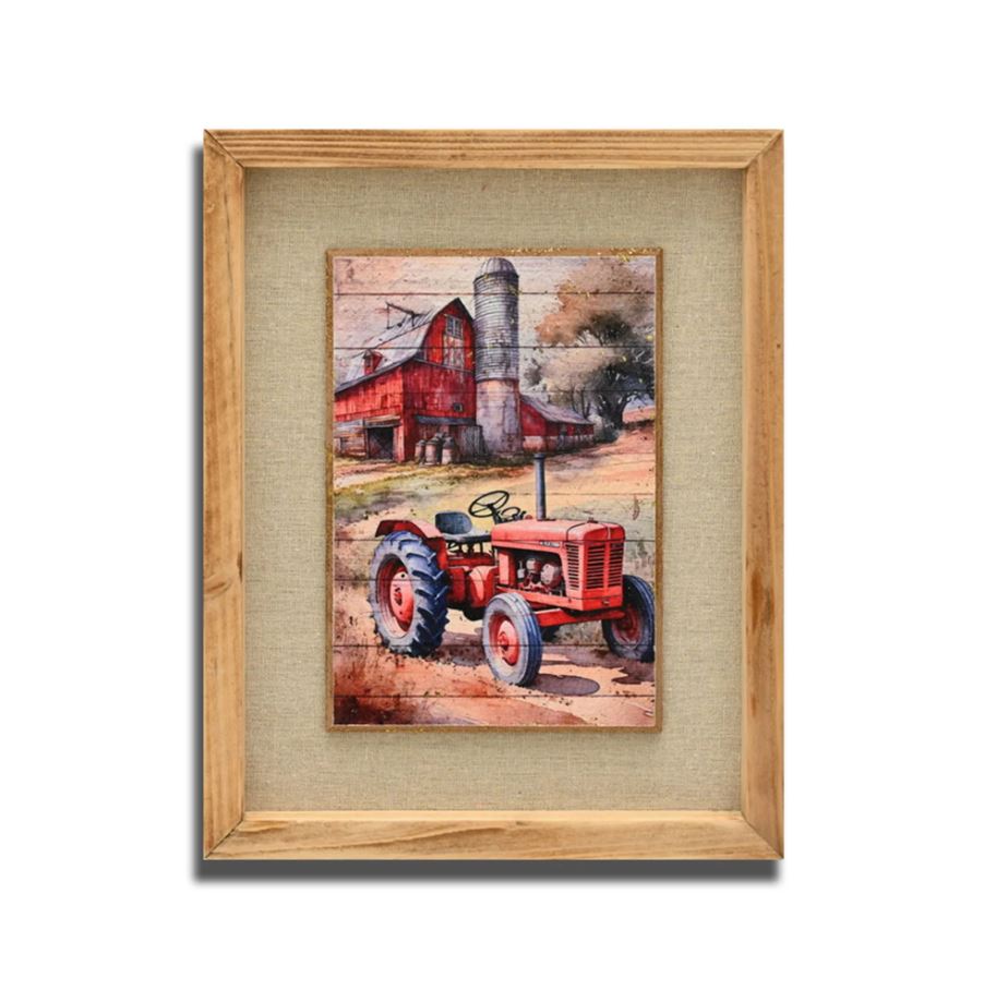Toile encadrée 9,5 po x 12 po tracteur rouge