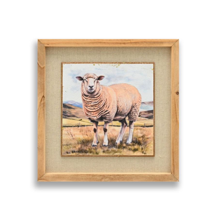 Toile encadrée 12 po x 12 po mouton dans un champs