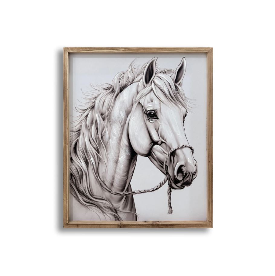 Tableau 20 po x 23,5 po cheval blanc